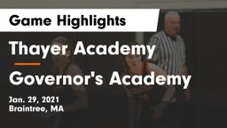 Thayer Academy  vs Governor's Academy  Game Highlights - Jan. 29, 2021