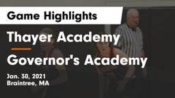 Thayer Academy  vs Governor's Academy  Game Highlights - Jan. 30, 2021