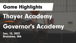 Thayer Academy  vs Governor's Academy  Game Highlights - Jan. 15, 2022