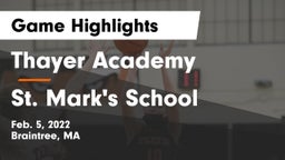 Thayer Academy  vs St. Mark's School Game Highlights - Feb. 5, 2022