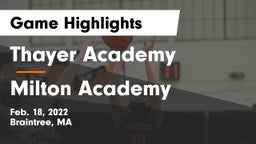 Thayer Academy  vs Milton Academy Game Highlights - Feb. 18, 2022