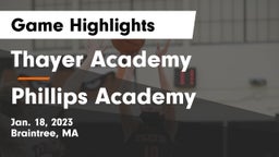 Thayer Academy  vs Phillips Academy Game Highlights - Jan. 18, 2023