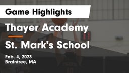 Thayer Academy  vs St. Mark's School Game Highlights - Feb. 4, 2023
