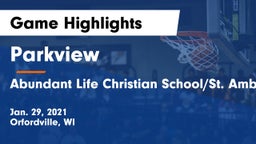 Parkview  vs Abundant Life Christian School/St. Ambrose CO-OP Game Highlights - Jan. 29, 2021