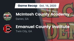 Recap: McIntosh County Academy  vs. Emanuel County Institute  2020