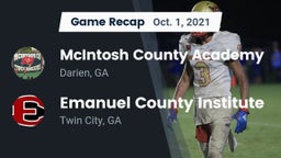 Recap: McIntosh County Academy  vs. Emanuel County Institute  2021