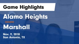 Alamo Heights  vs Marshall  Game Highlights - Nov. 9, 2018