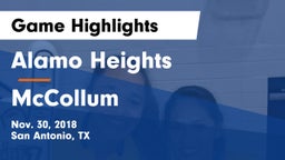 Alamo Heights  vs McCollum  Game Highlights - Nov. 30, 2018