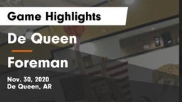 De Queen  vs Foreman   Game Highlights - Nov. 30, 2020
