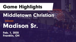 Middletown Christian  vs Madison Sr.  Game Highlights - Feb. 1, 2020