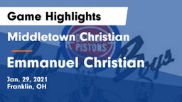 Middletown Christian  vs Emmanuel Christian Game Highlights - Jan. 29, 2021