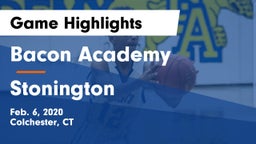 Bacon Academy  vs Stonington  Game Highlights - Feb. 6, 2020