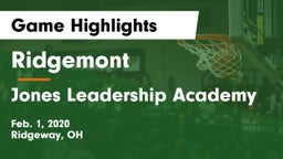 Ridgemont  vs Jones Leadership Academy  Game Highlights - Feb. 1, 2020
