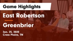 East Robertson  vs Greenbrier  Game Highlights - Jan. 25, 2020