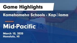 Kamehameha Schools - Kapalama vs Mid-Pacific Game Highlights - March 10, 2020