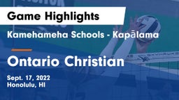Kamehameha Schools - Kapalama vs Ontario Christian  Game Highlights - Sept. 17, 2022