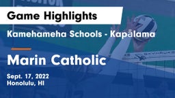 Kamehameha Schools - Kapalama vs Marin Catholic  Game Highlights - Sept. 17, 2022