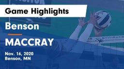 Benson  vs MACCRAY  Game Highlights - Nov. 16, 2020