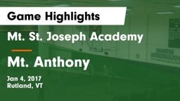 Mt. St. Joseph Academy  vs Mt. Anthony Game Highlights - Jan 4, 2017
