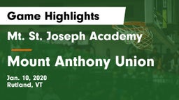 Mt. St. Joseph Academy  vs Mount Anthony Union  Game Highlights - Jan. 10, 2020