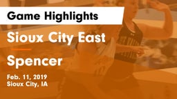 Sioux City East  vs Spencer  Game Highlights - Feb. 11, 2019