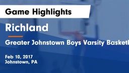 Richland  vs Greater Johnstown Boys Varsity Basketball Game Highlights - Feb 10, 2017