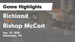 Richland  vs Bishop McCort  Game Highlights - Jan. 15, 2020