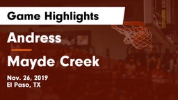 Andress  vs Mayde Creek  Game Highlights - Nov. 26, 2019