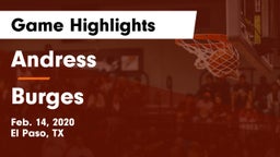 Andress  vs Burges  Game Highlights - Feb. 14, 2020