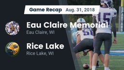 Recap: Eau Claire Memorial  vs. Rice Lake  2018