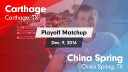Matchup: Carthage  vs. China Spring  2016