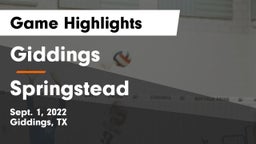 Giddings  vs Springstead  Game Highlights - Sept. 1, 2022