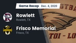 Recap: Rowlett  vs. Frisco Memorial  2020