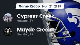 Recap: Cypress Creek  vs. Mayde Creek  2019