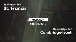 Matchup: St. Francis High vs. Cambridge-Isanti  2016