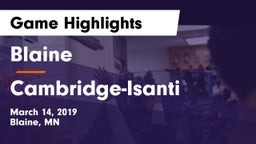 Blaine  vs Cambridge-Isanti  Game Highlights - March 14, 2019