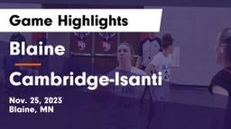 Blaine  vs Cambridge-Isanti  Game Highlights - Nov. 25, 2023