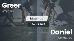 Matchup: Greer  vs. Daniel  2016