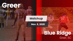 Matchup: Greer  vs. Blue Ridge  2020