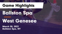 Ballston Spa  vs West Genesee  Game Highlights - March 30, 2022