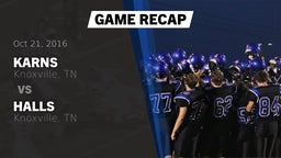 Recap: Karns  vs. Halls  2016