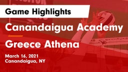 Canandaigua Academy  vs Greece Athena  Game Highlights - March 16, 2021