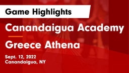 Canandaigua Academy  vs Greece Athena  Game Highlights - Sept. 12, 2022