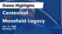 Centennial  vs Mansfield Legacy  Game Highlights - Jan. 21, 2020