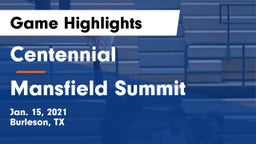 Centennial  vs Mansfield Summit  Game Highlights - Jan. 15, 2021