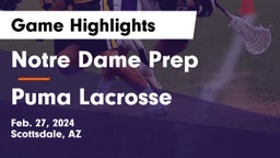 Notre Dame Prep  vs Puma Lacrosse Game Highlights - Feb. 27, 2024