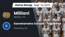 Recap: Mililani  vs. Kamehameha Schools - Kapalama 2019