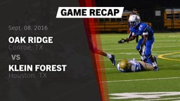 Recap: Oak Ridge  vs. Klein Forest  2016