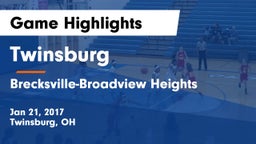 Twinsburg  vs Brecksville-Broadview Heights  Game Highlights - Jan 21, 2017