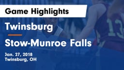 Twinsburg  vs Stow-Munroe Falls  Game Highlights - Jan. 27, 2018